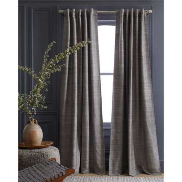 Quince Raw Silk Blackout Curtain Grey 48x108 - Picture 1 of 4